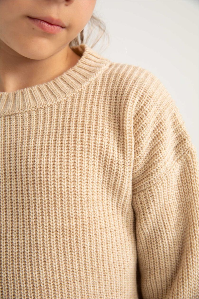 FILLES Beige Pull-Over Coupe Régulière Col Rond Pour Fille