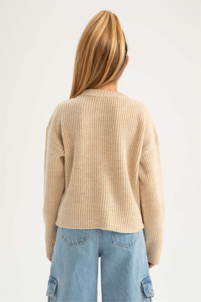 FILLES Beige Pull-Over Coupe Régulière Col Rond Pour Fille