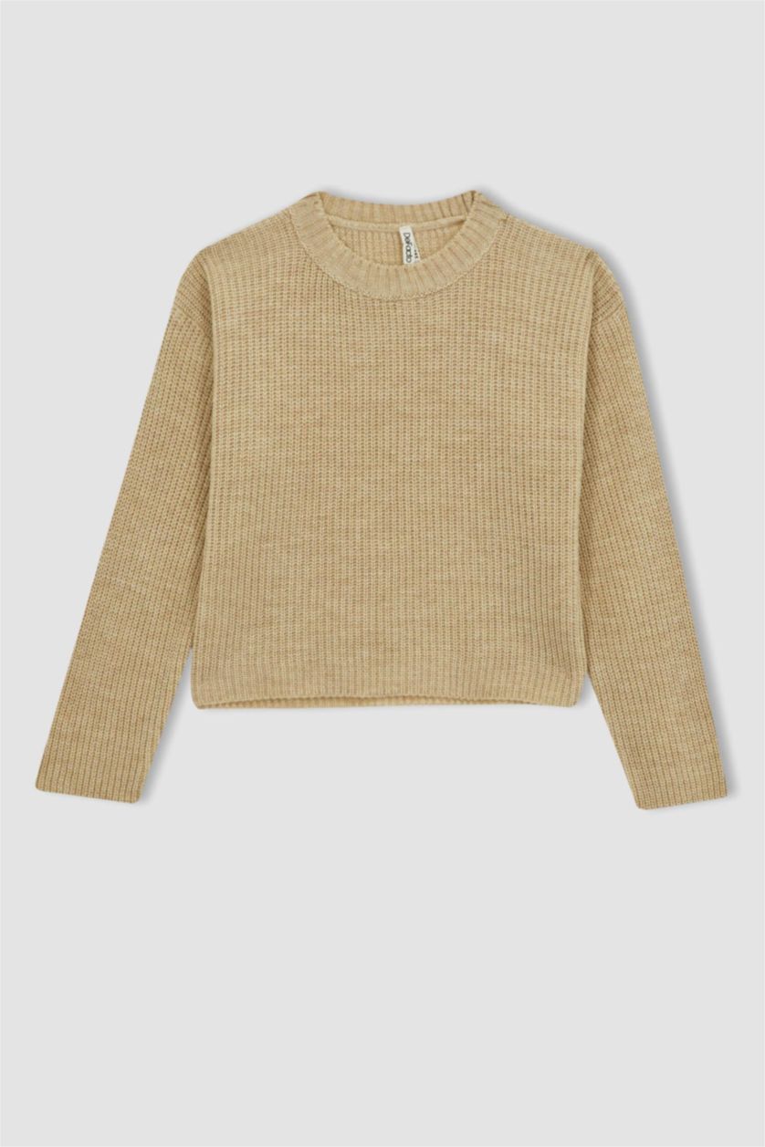 FILLES Beige Pull-Over Coupe Régulière Col Rond Pour Fille