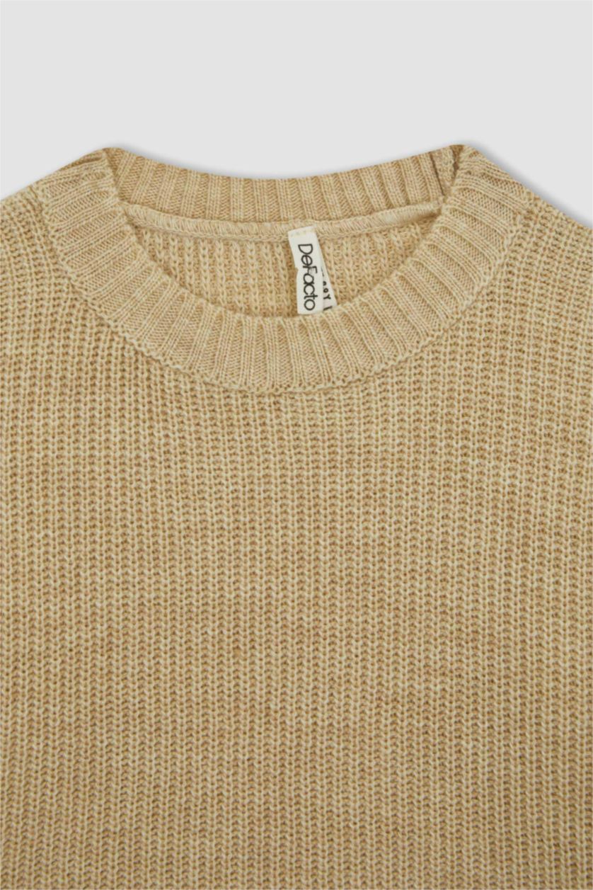 FILLES Beige Pull-Over Coupe Régulière Col Rond Pour Fille