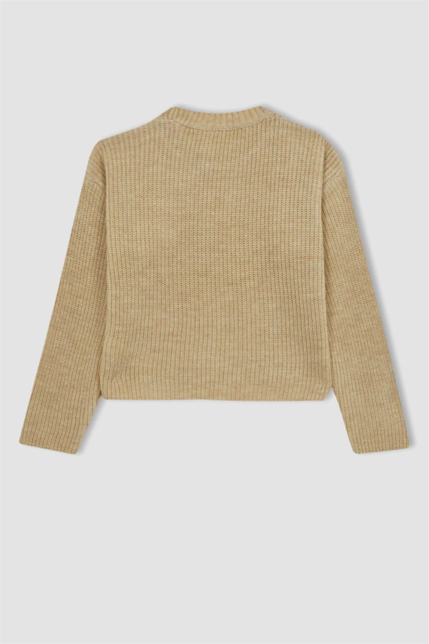 FILLES Beige Pull-Over Coupe Régulière Col Rond Pour Fille