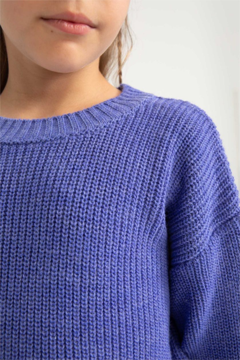 Девочки и подростки Фиолетовый Пуловер стандартного кроя с круглым вырезом для девочек