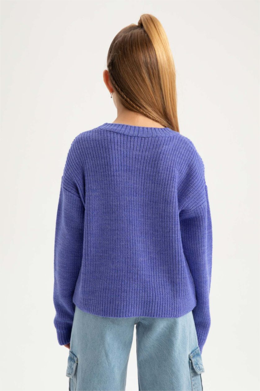 Девочки и подростки Фиолетовый Пуловер стандартного кроя с круглым вырезом для девочек