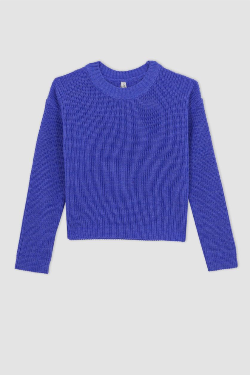 Девочки и подростки Фиолетовый Пуловер стандартного кроя с круглым вырезом для девочек