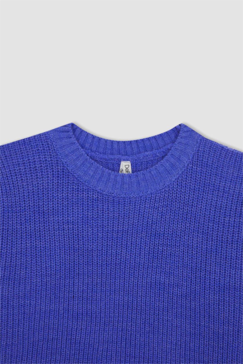 Девочки и подростки Фиолетовый Пуловер стандартного кроя с круглым вырезом для девочек