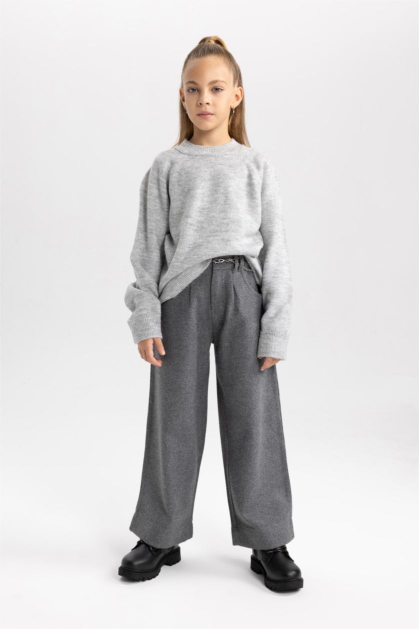 Дівчачий Світло-сірий меланж Пуловер стандартного крою з круглим вирізом для дівчаток