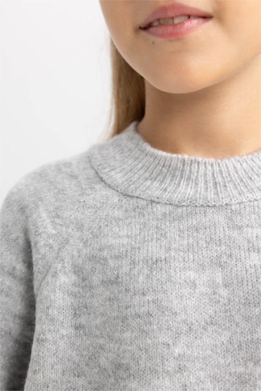 Дівчачий Світло-сірий меланж Пуловер стандартного крою з круглим вирізом для дівчаток