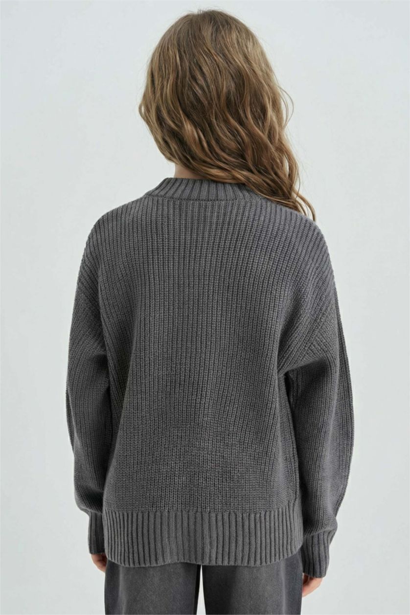 Kız Çocuk - Genç Kız Antrasit V Yaka Düğmeli Triko Hırka Kız Çocuk