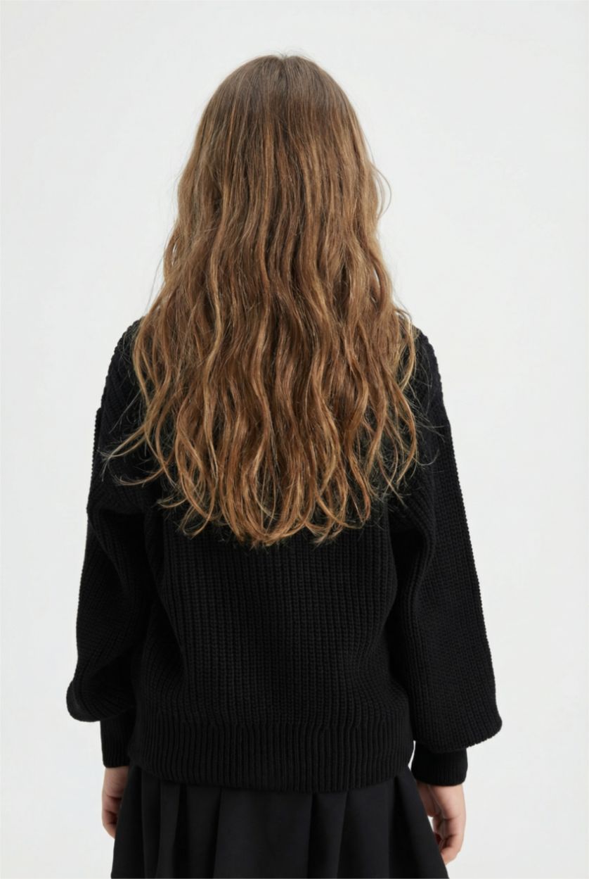 بنات أسود كارديجان بناتي قصة عادية برقبة V