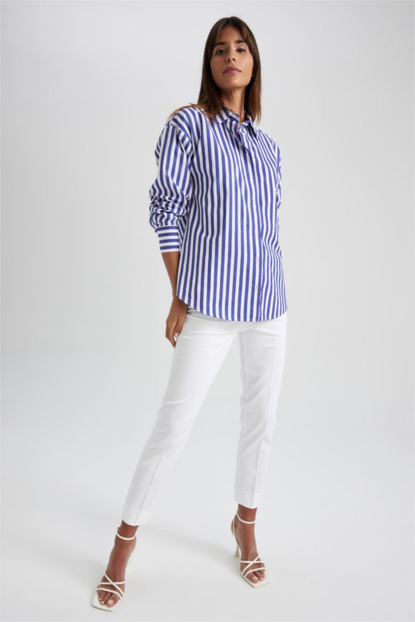 WOMAN Blue Oversize Fit Poplin Long Sleeve Shirt