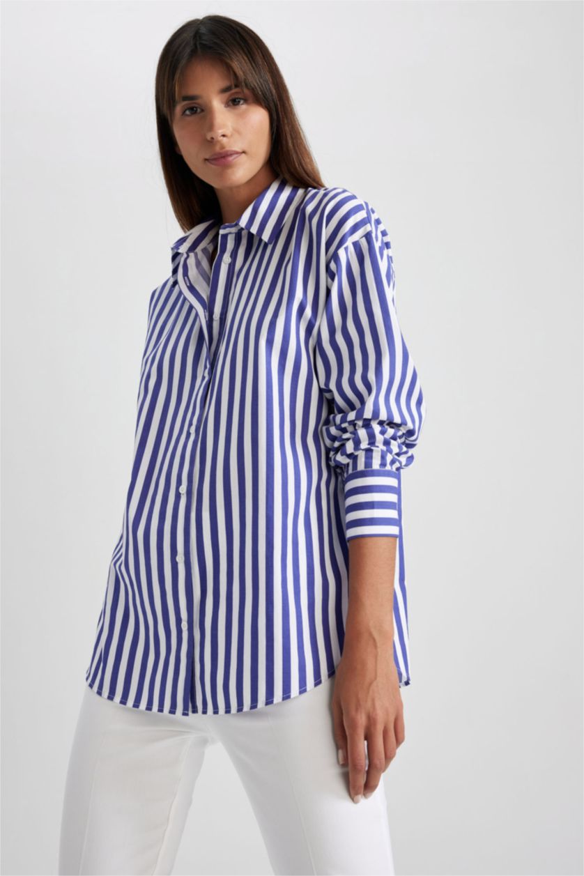WOMAN Blue Oversize Fit Poplin Long Sleeve Shirt