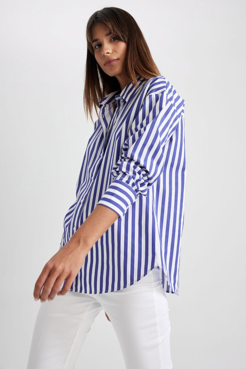 WOMAN Blue Oversize Fit Poplin Long Sleeve Shirt