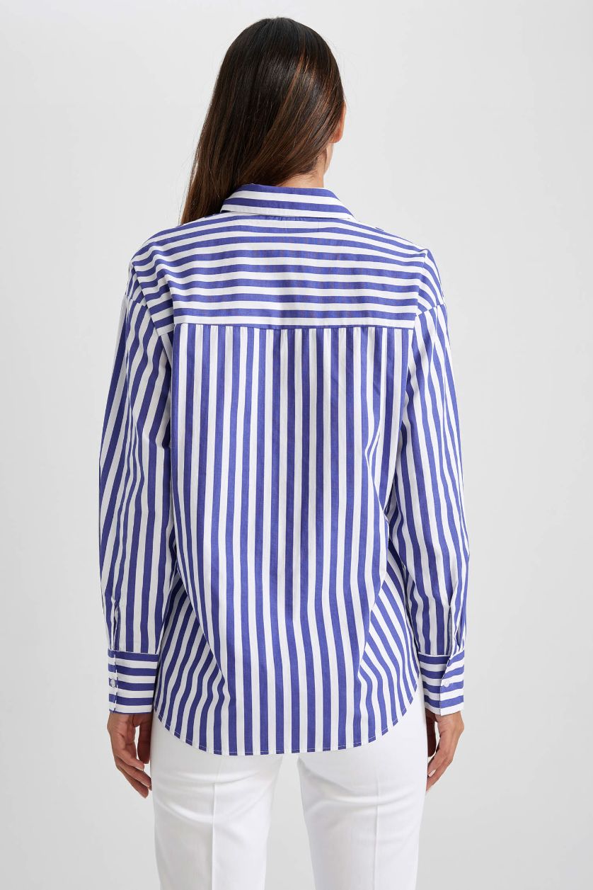 WOMAN Blue Oversize Fit Poplin Long Sleeve Shirt