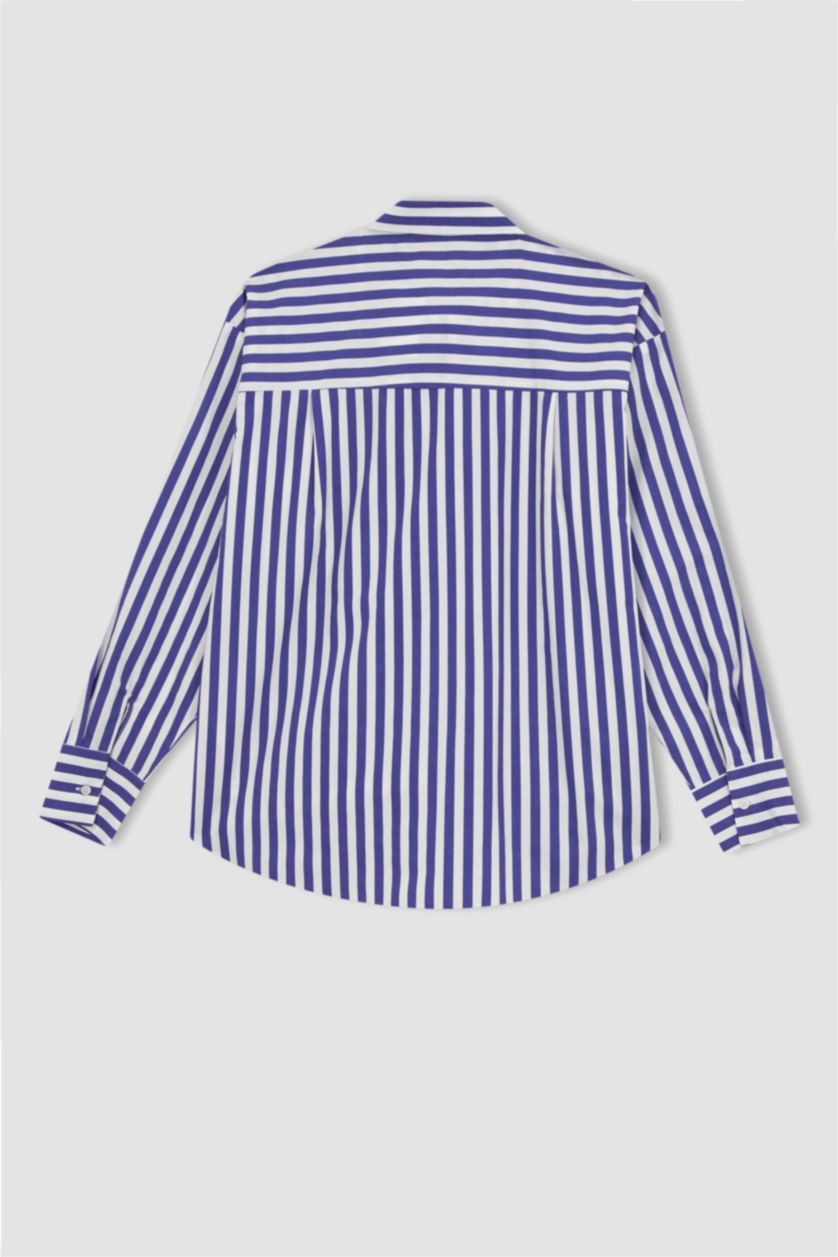 WOMAN Blue Oversize Fit Poplin Long Sleeve Shirt