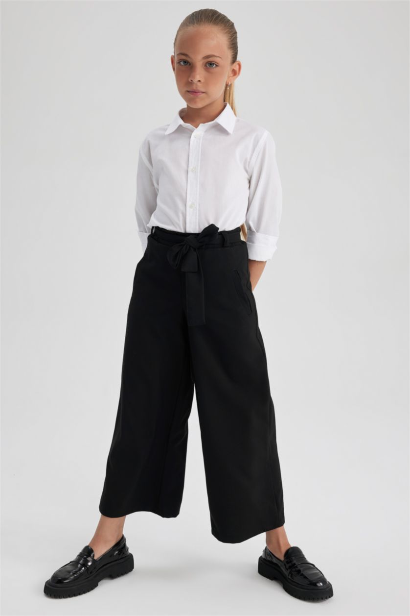 بناتي أسود بنطلون بناتي وايد ليج