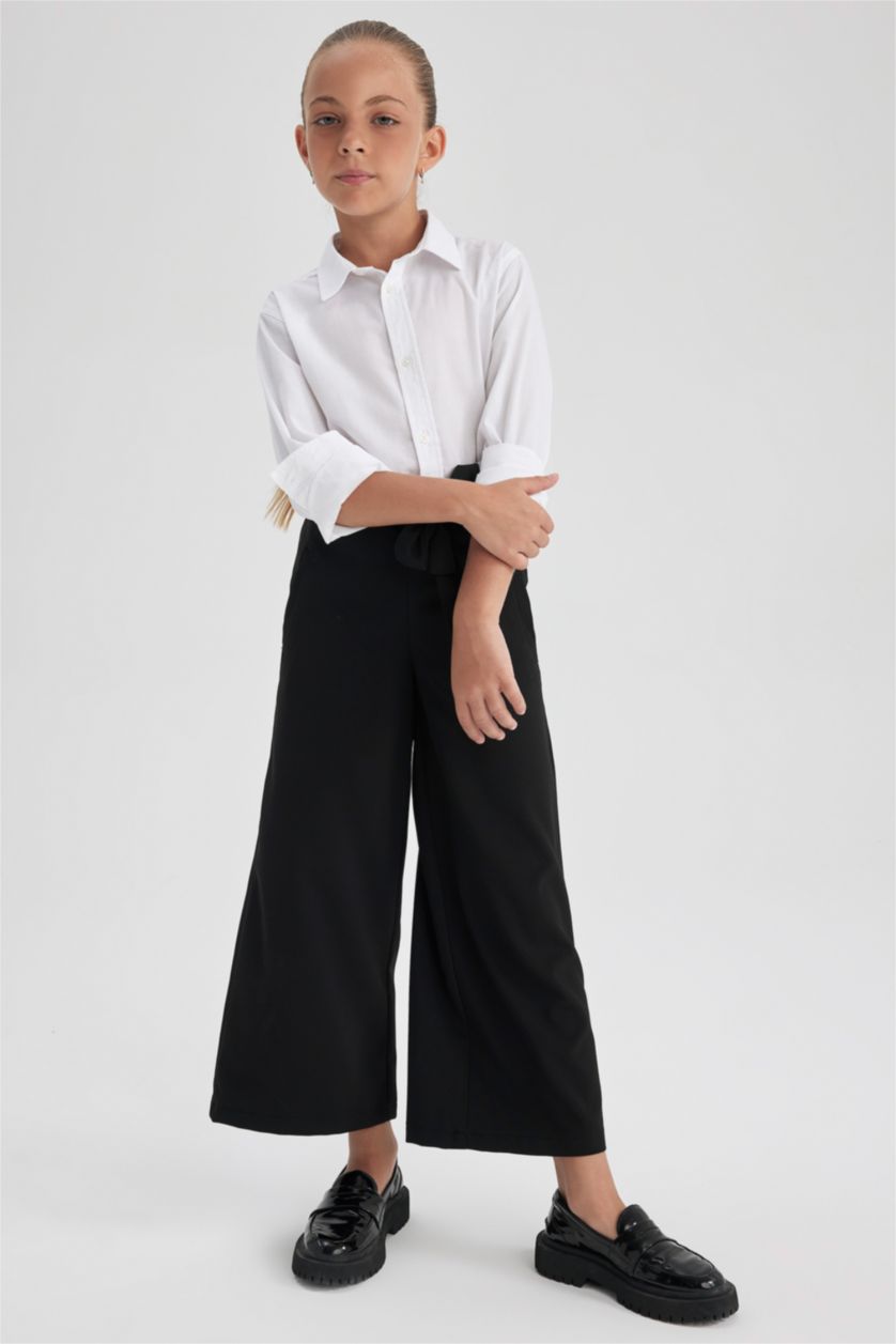 بناتي أسود بنطلون بناتي وايد ليج