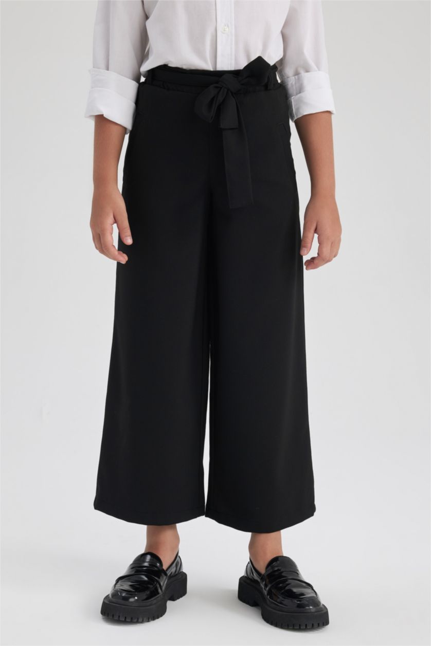 بناتي أسود بنطلون بناتي وايد ليج