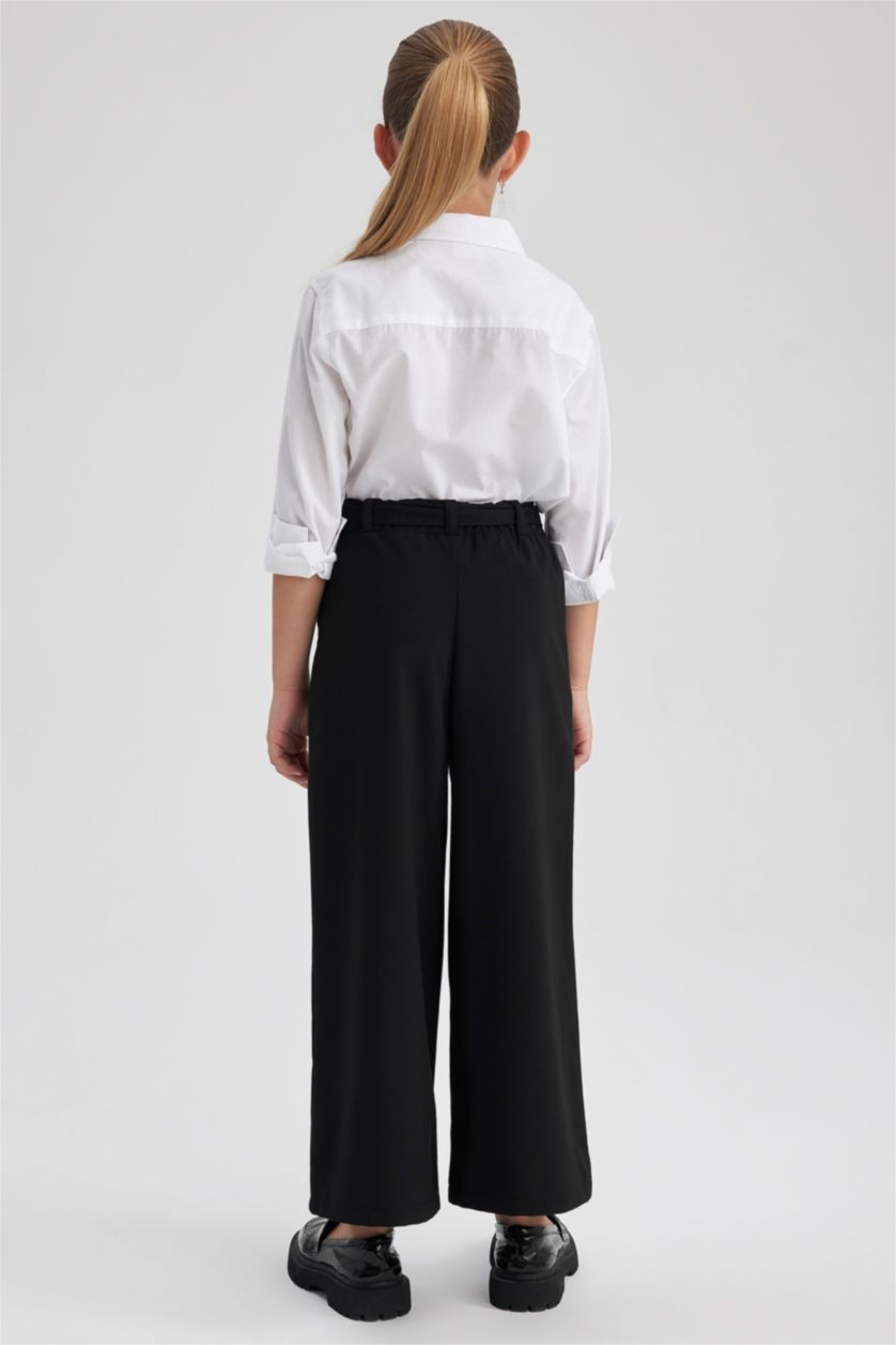 بناتي أسود بنطلون بناتي وايد ليج