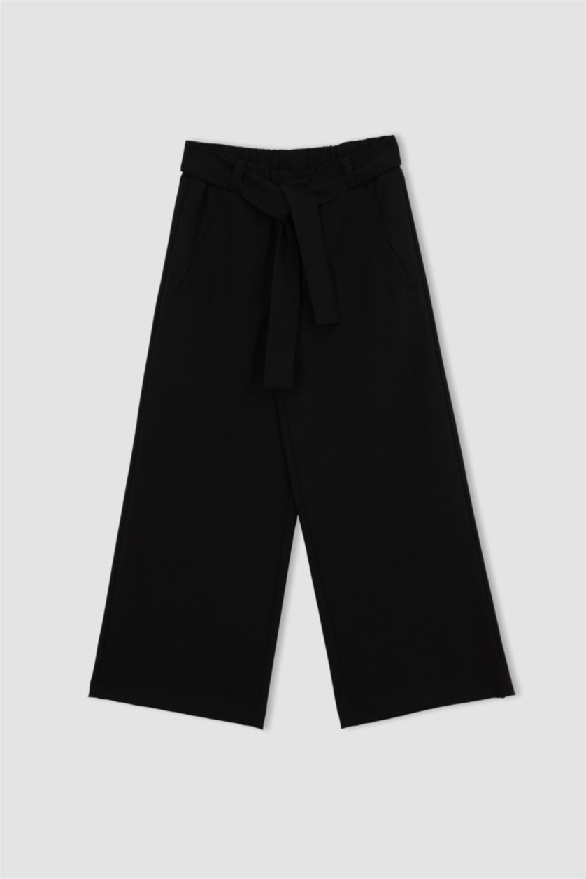 بناتي أسود بنطلون بناتي وايد ليج