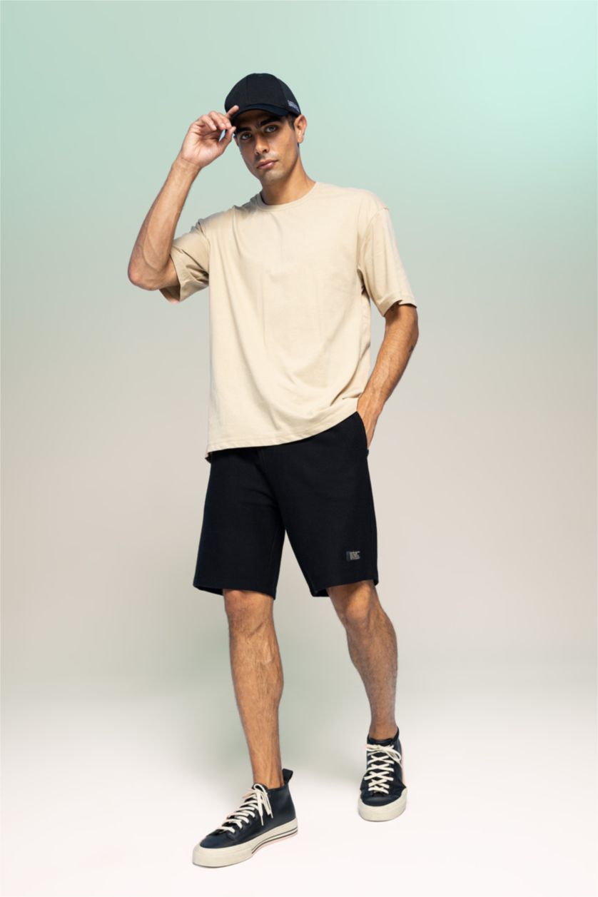 رجالي أسود شورت منسوج بقصة عادية