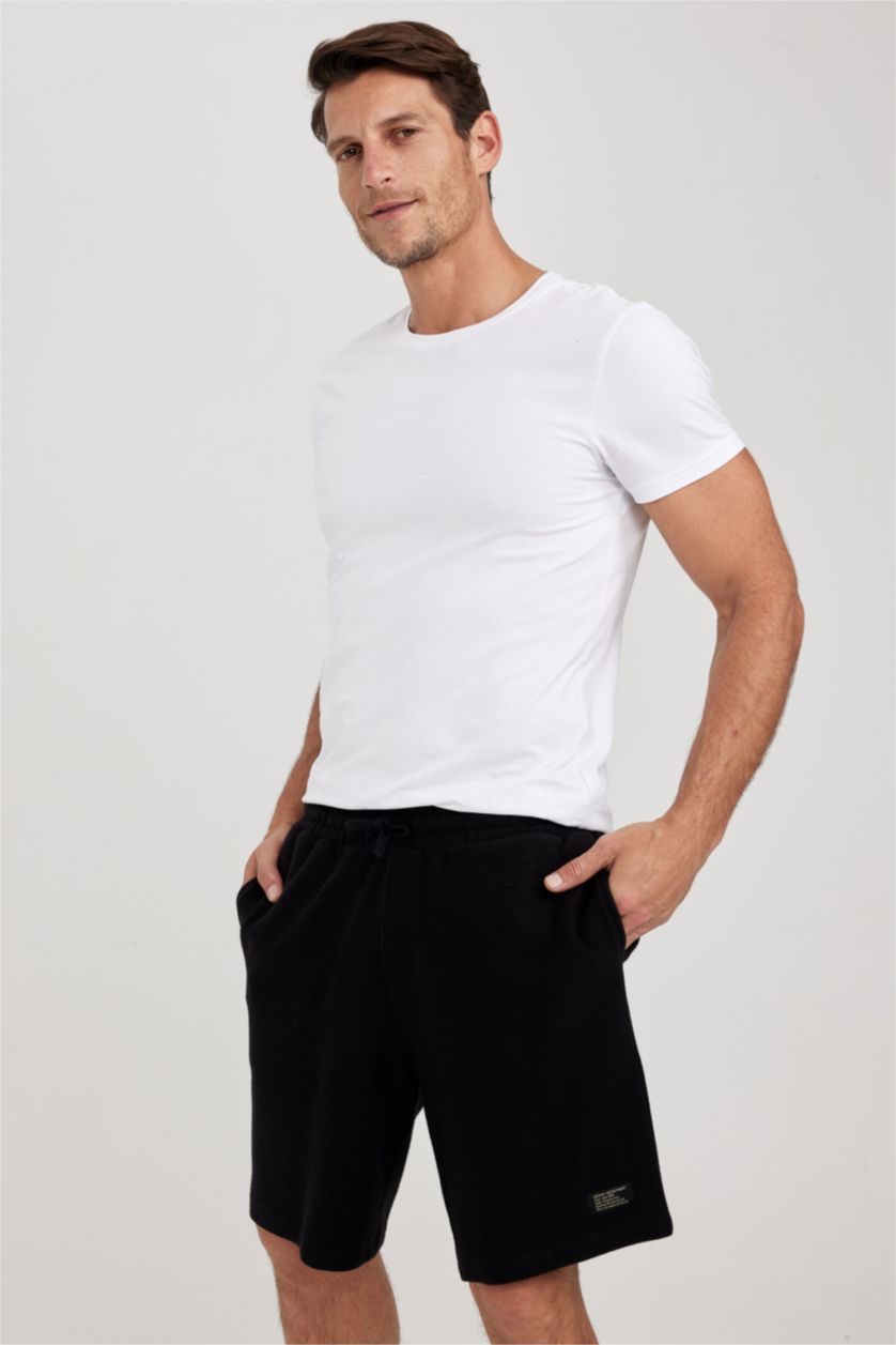 رجالي أسود شورت منسوج بقصة عادية