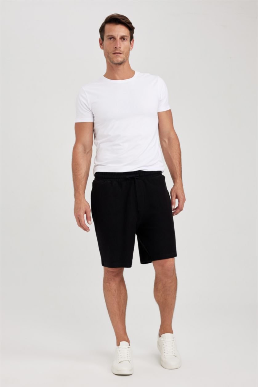 رجالي أسود شورت منسوج بقصة عادية