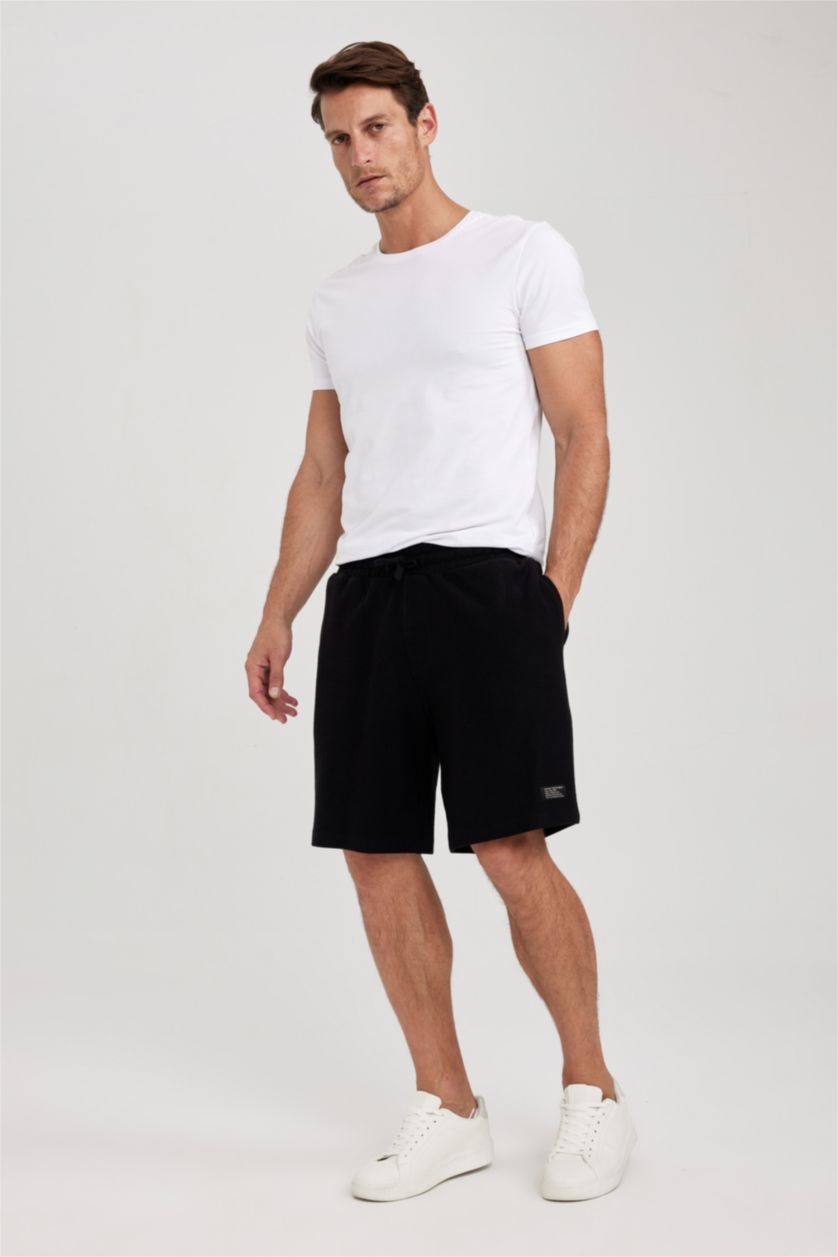 رجالي أسود شورت منسوج بقصة عادية