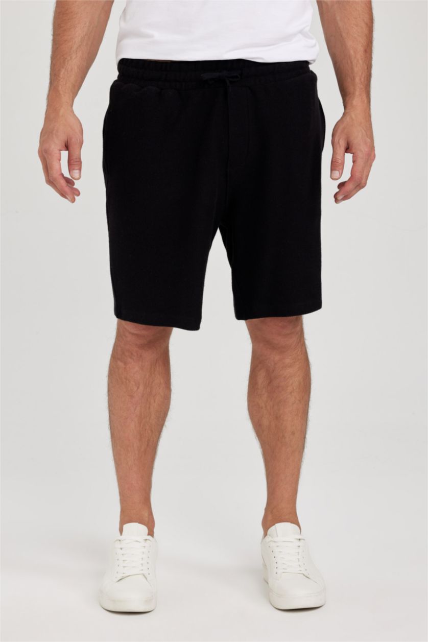 رجالي أسود شورت منسوج بقصة عادية