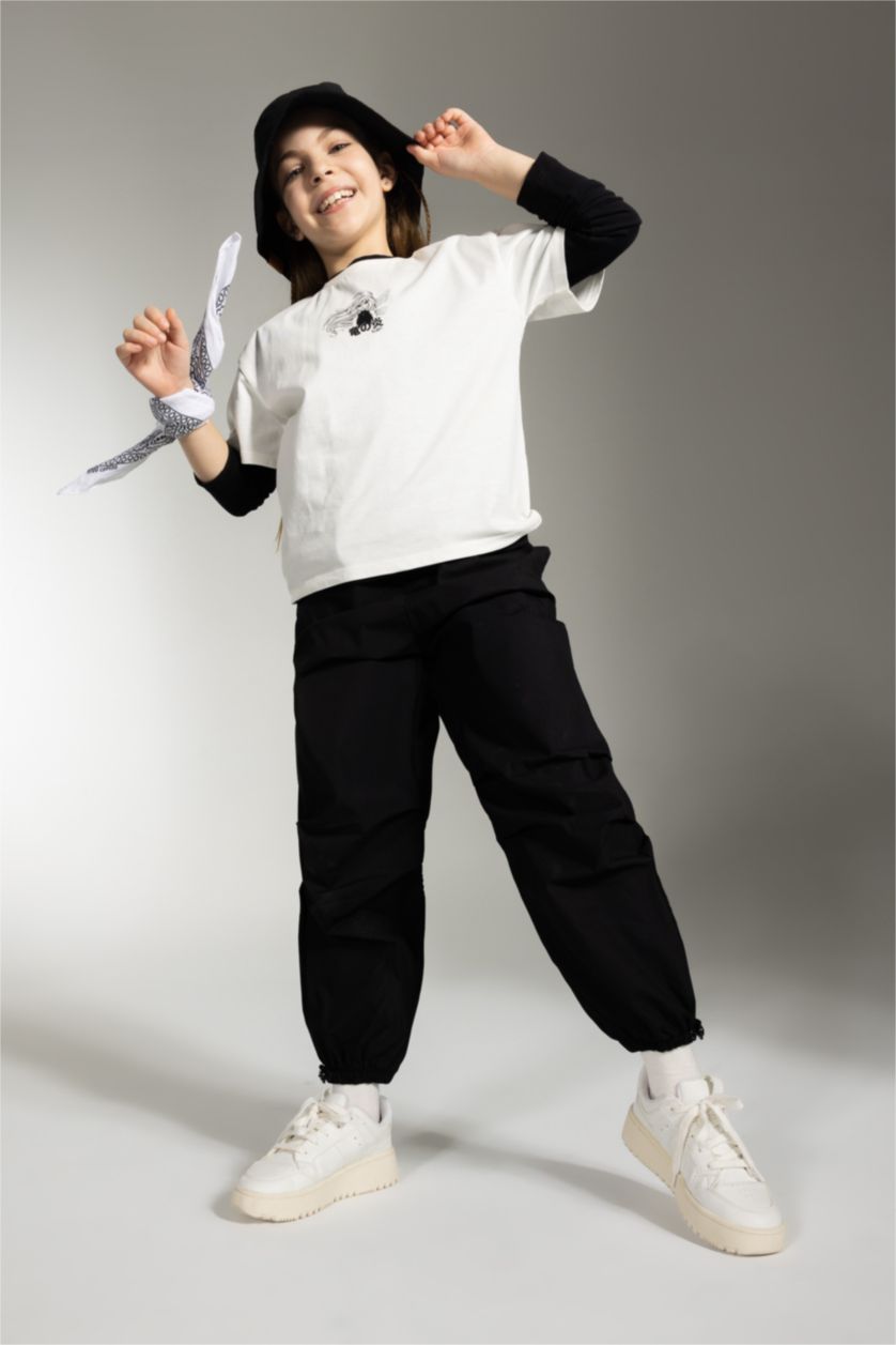 Kız Çocuk - Genç Kız Siyah Kız Çocuk Paraşüt Pantolon