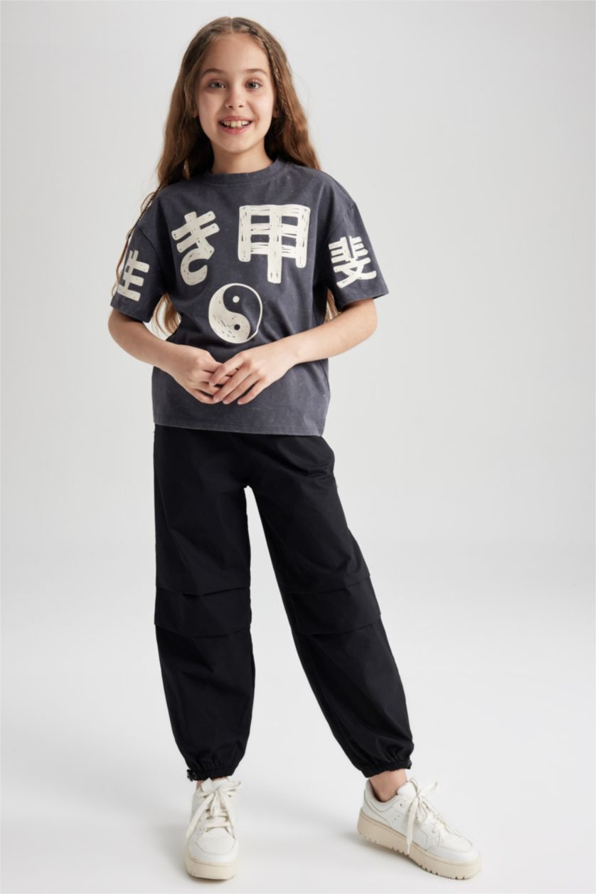 Kız Çocuk - Genç Kız Siyah Kız Çocuk Paraşüt Pantolon