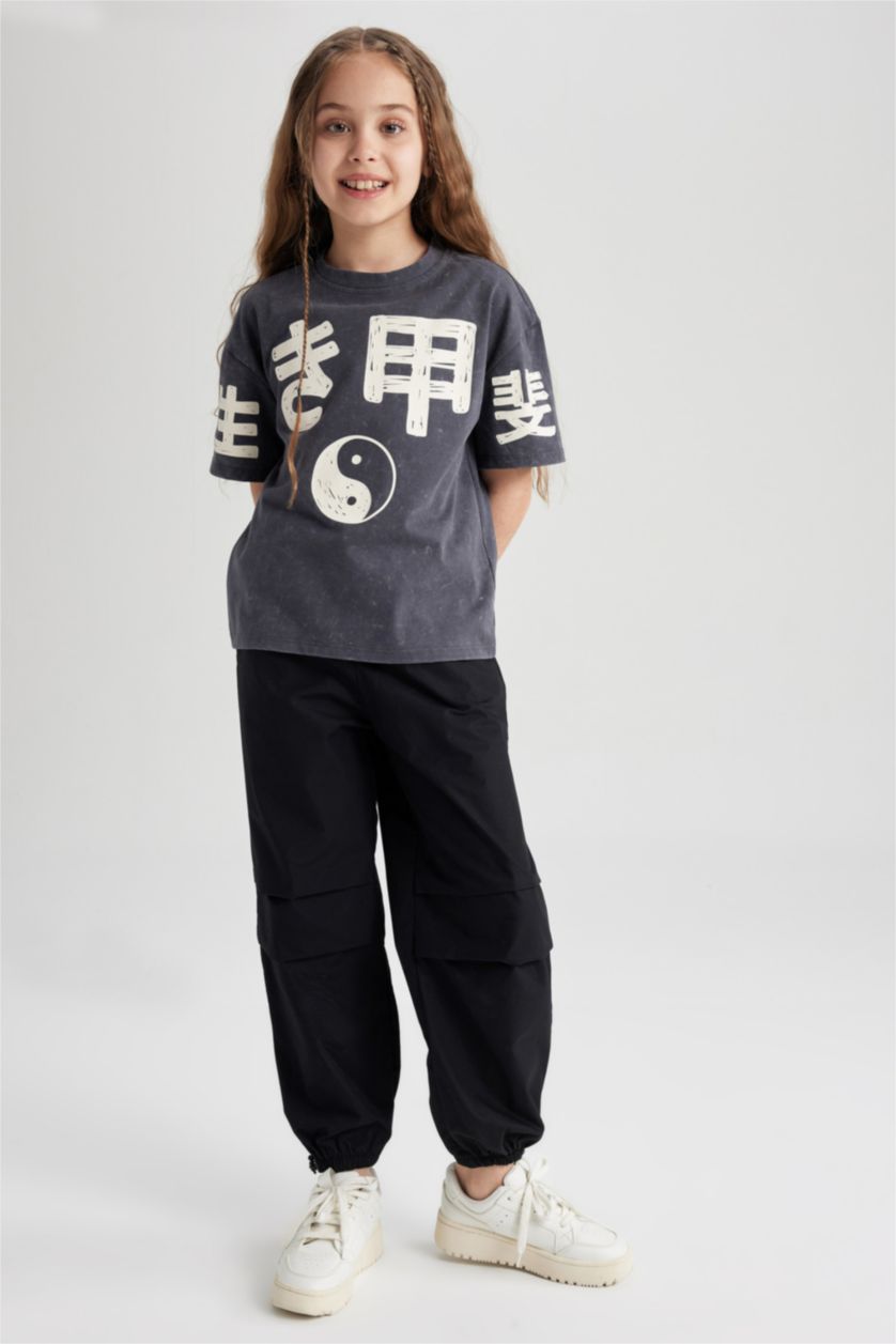 Kız Çocuk - Genç Kız Siyah Kız Çocuk Paraşüt Pantolon