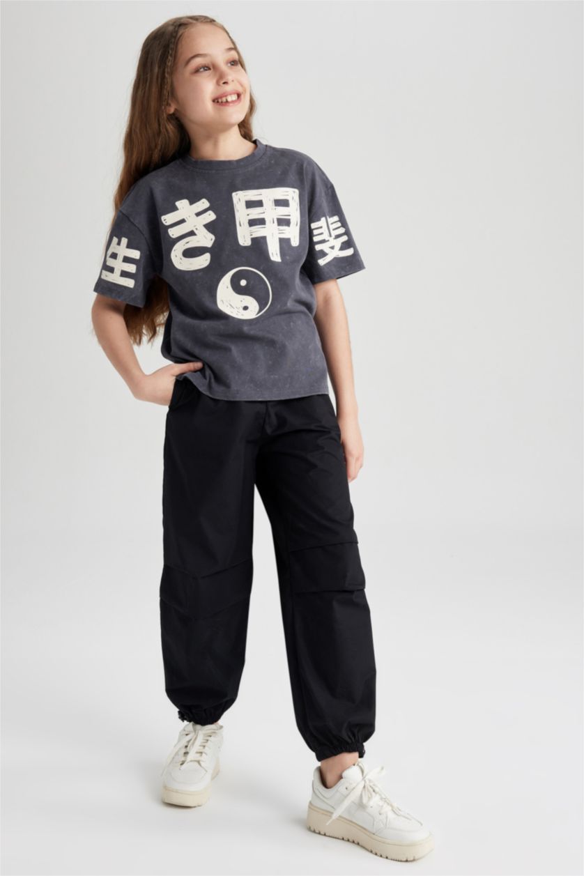 Kız Çocuk - Genç Kız Siyah Kız Çocuk Paraşüt Pantolon