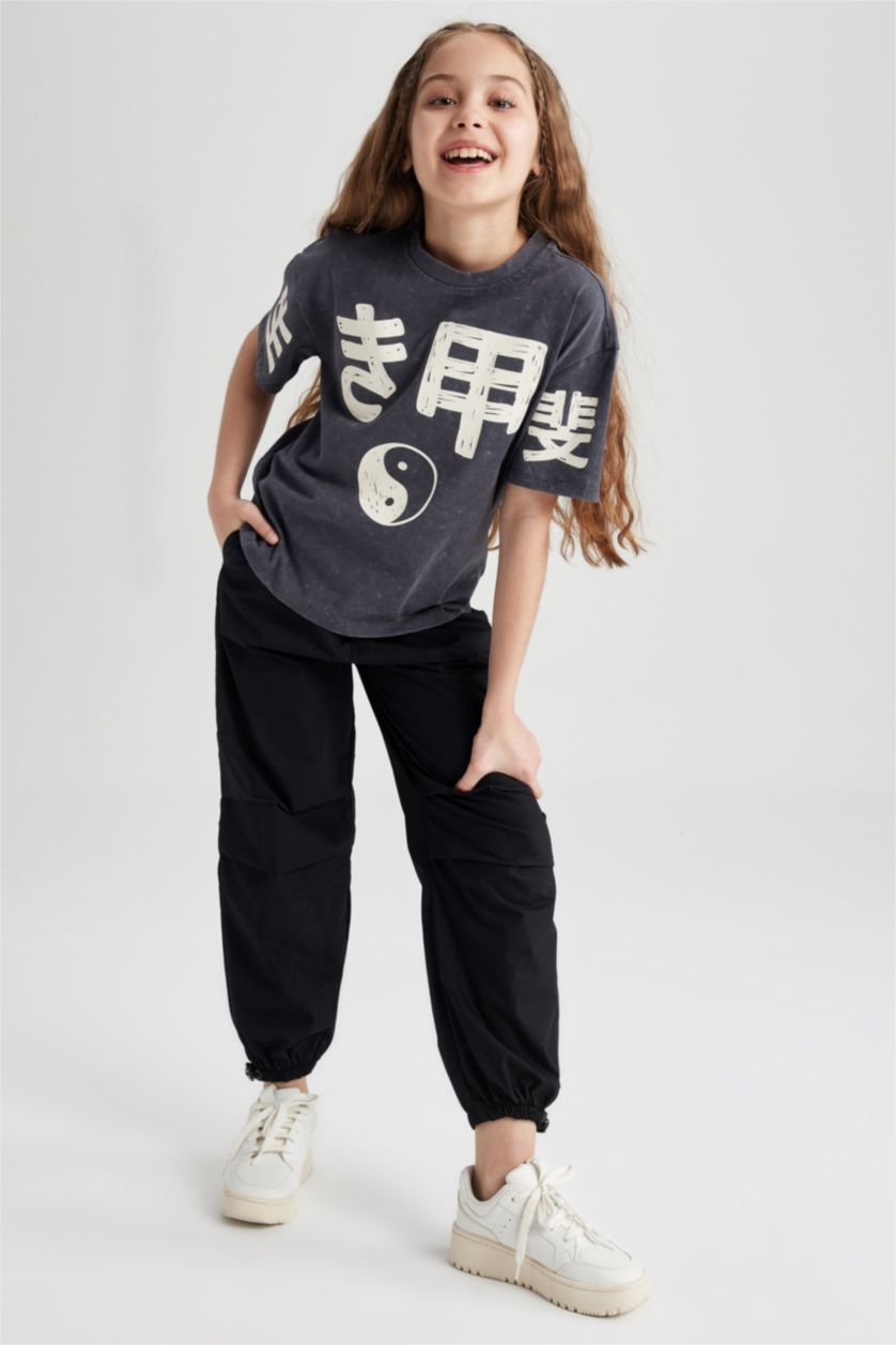 Kız Çocuk - Genç Kız Siyah Kız Çocuk Paraşüt Pantolon