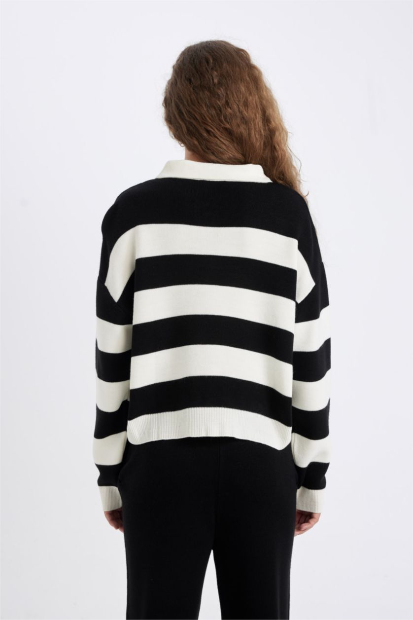 FEMME Noir Pull Tricot Col Polo Coupe régulière