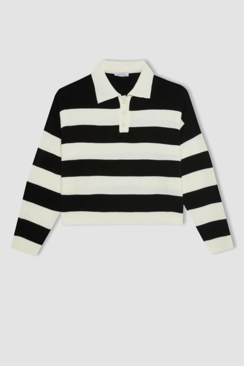 FEMME Noir Pull Tricot Col Polo Coupe régulière