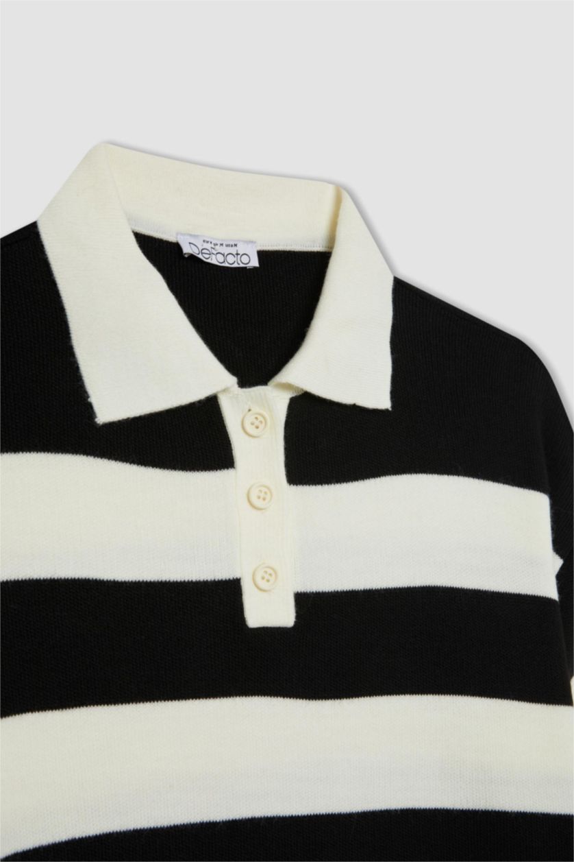 FEMME Noir Pull Tricot Col Polo Coupe régulière