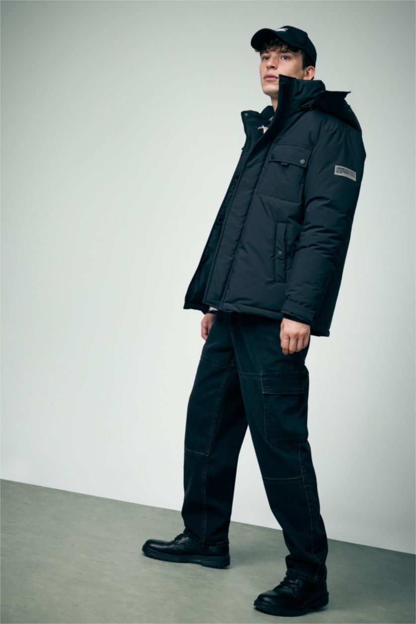 MAN Black Water Repellent Regular Fit Puffer Jacket