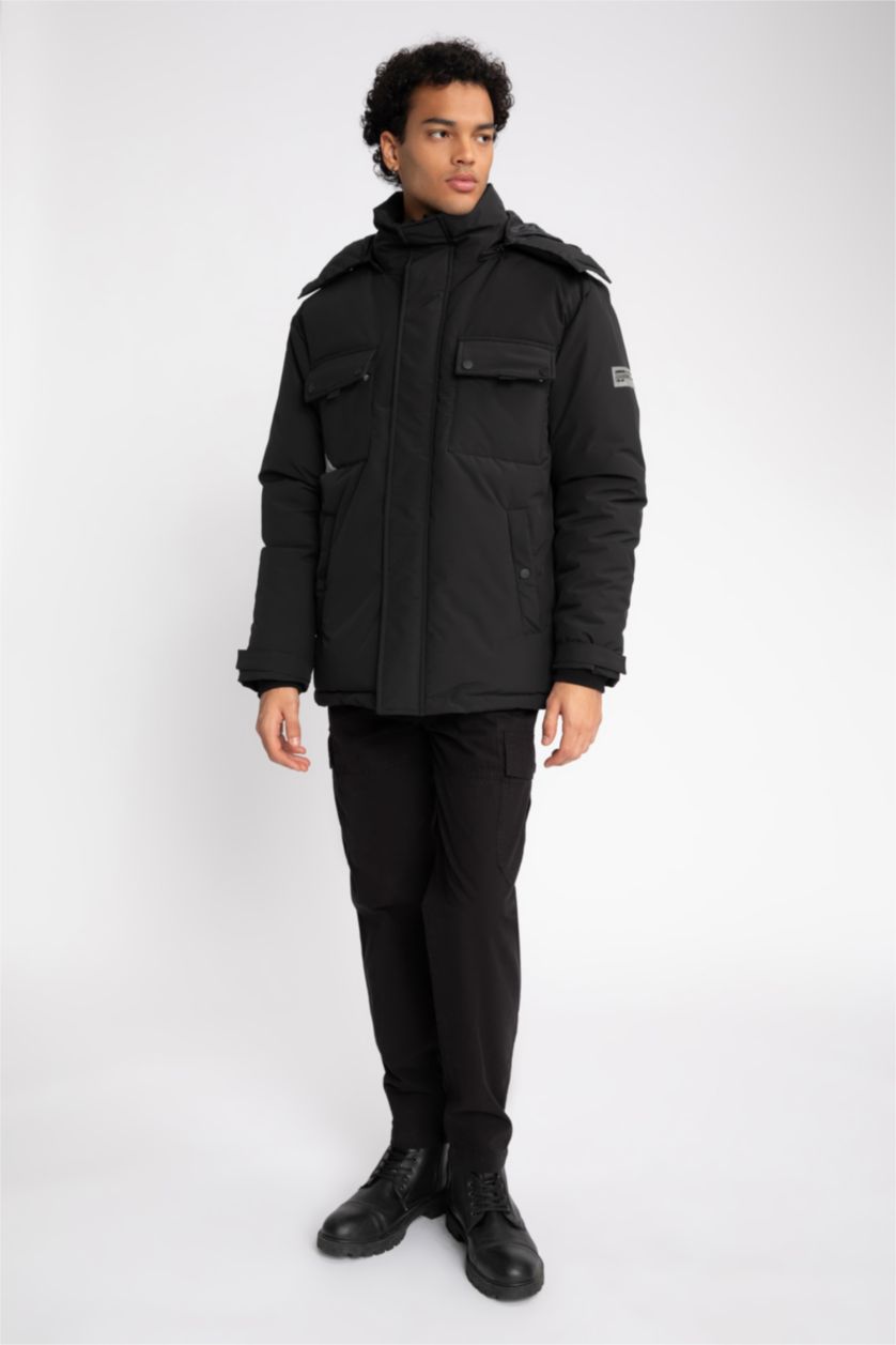 MAN Black Water Repellent Regular Fit Puffer Jacket