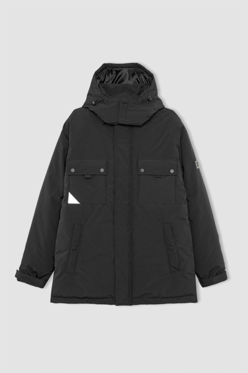 MAN Black Water Repellent Regular Fit Puffer Jacket