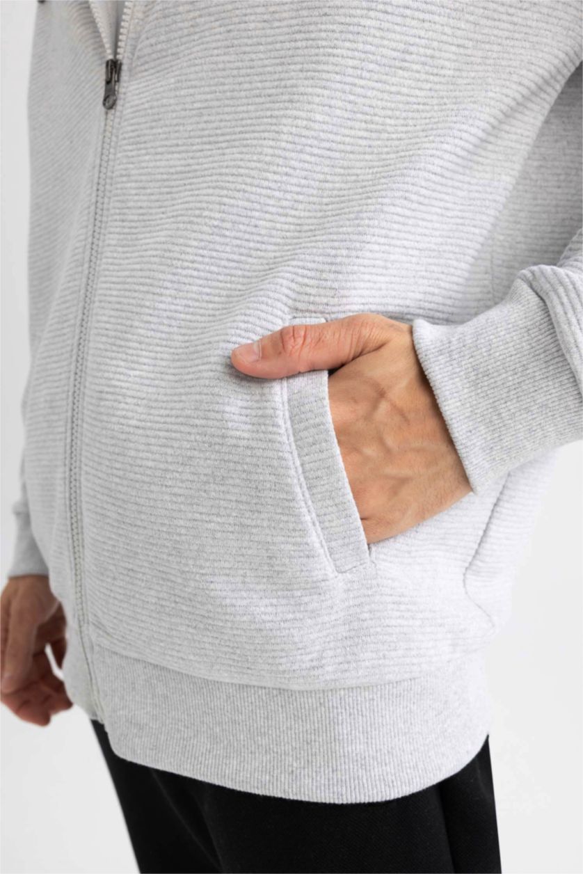 MAN Grey Melange Comfort Fit Hooded Zippered Cardigan