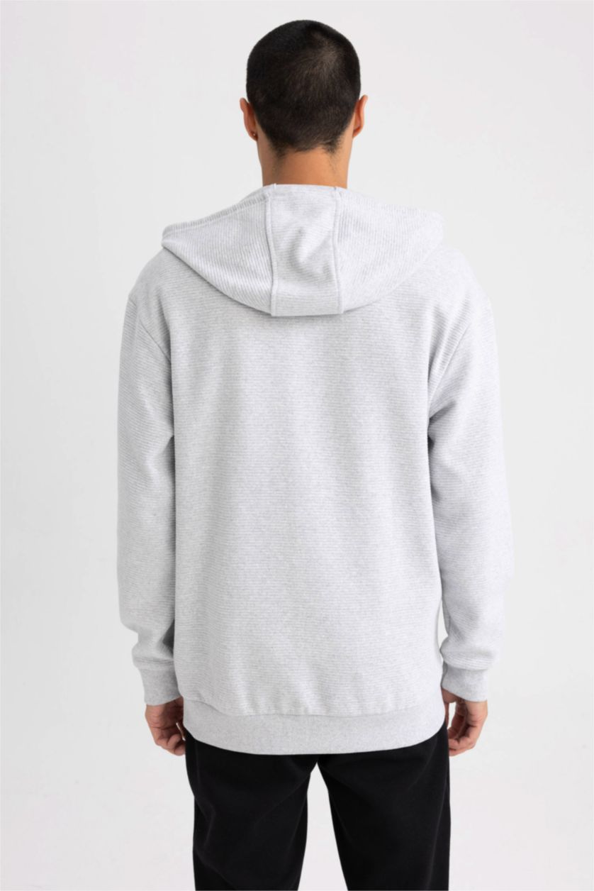 MAN Grey Melange Comfort Fit Hooded Zippered Cardigan