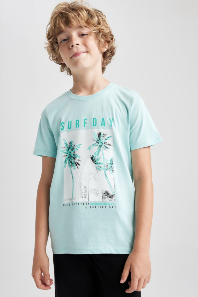 BOYS & TEENS Aqua تيشيرت نص كم قصة عادية