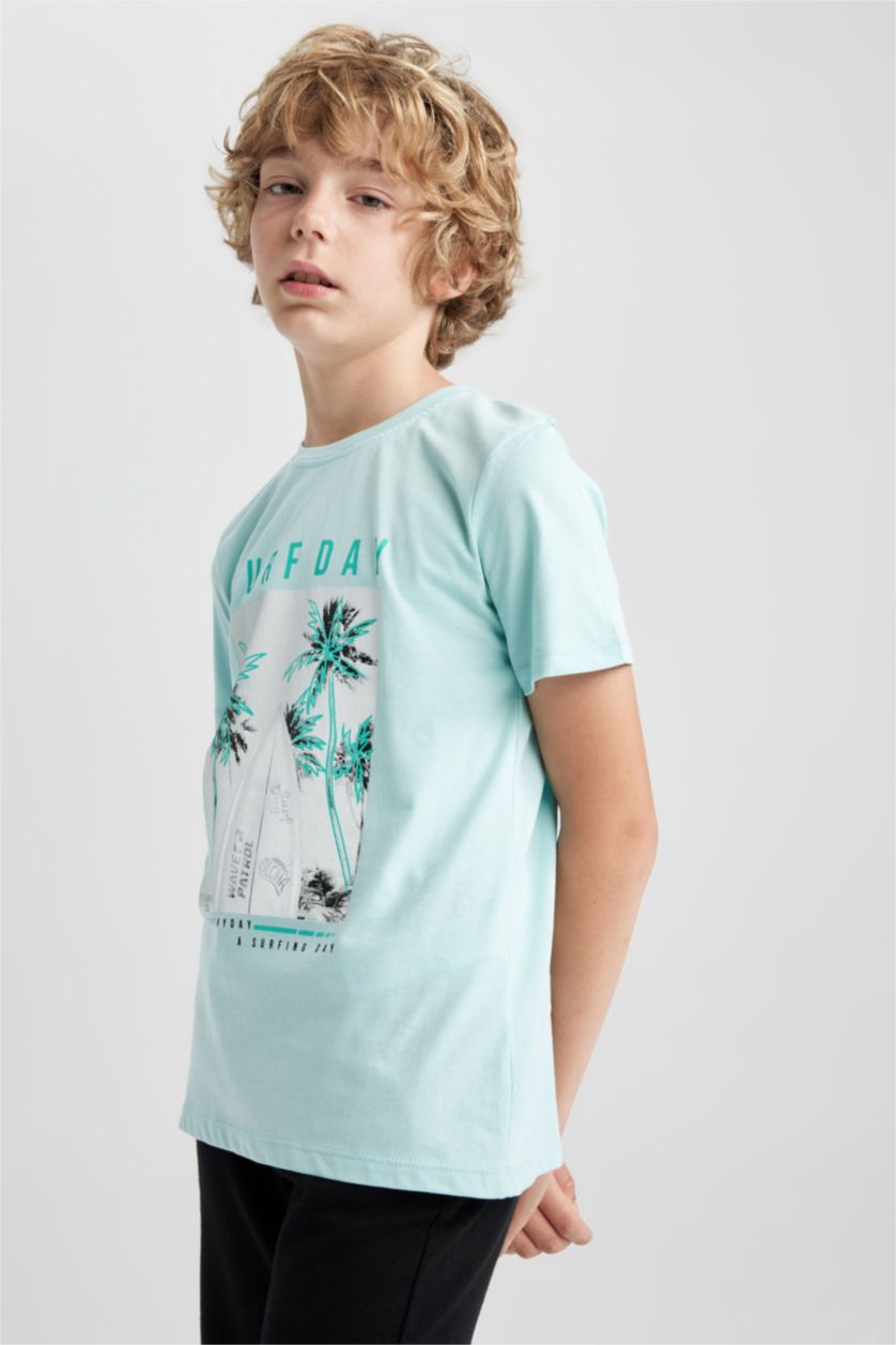 BOYS & TEENS Aqua تيشيرت نص كم قصة عادية