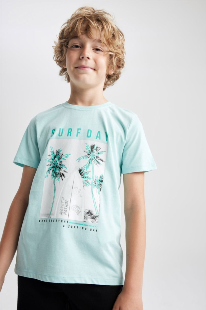 BOYS & TEENS Aqua تيشيرت نص كم قصة عادية