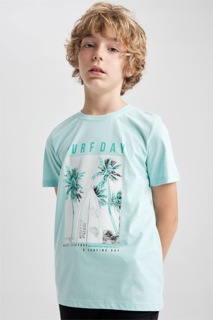 BOYS & TEENS Aqua تيشيرت نص كم قصة عادية