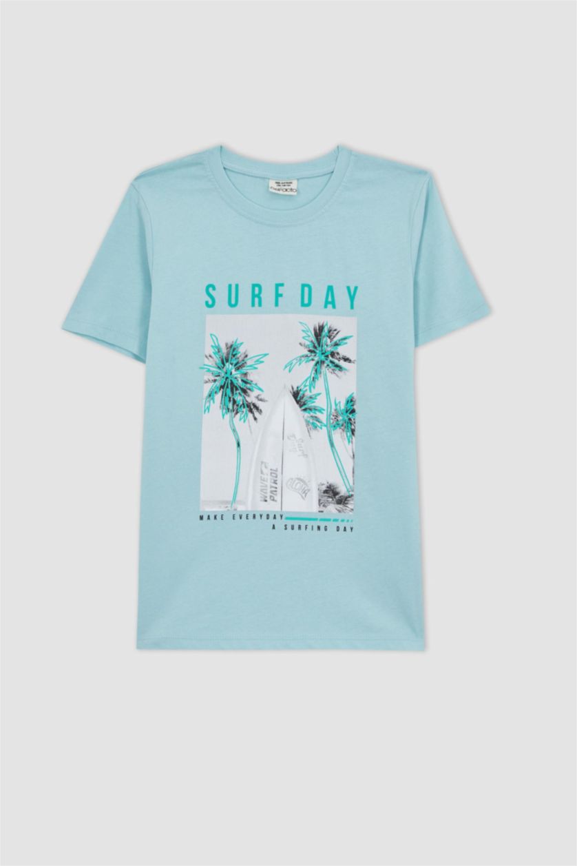 BOYS & TEENS Aqua تيشيرت نص كم قصة عادية