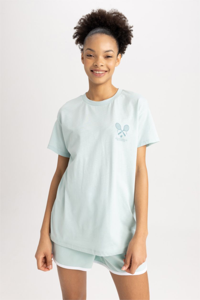 WOMAN Mint Oversize Slogan Printed Sports T-Shirt