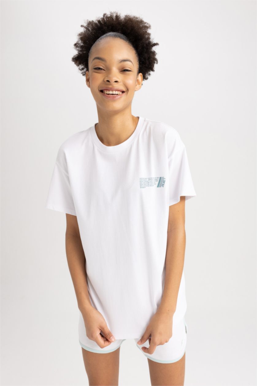WOMAN White Oversize Crew Neck Printed Cotton T-Shirt