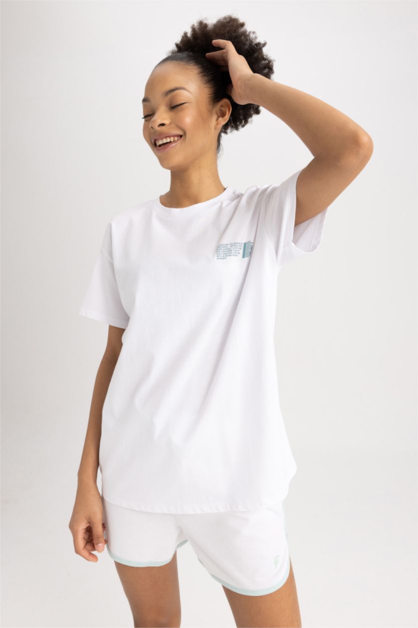 WOMAN White Oversize Crew Neck Printed Cotton T-Shirt