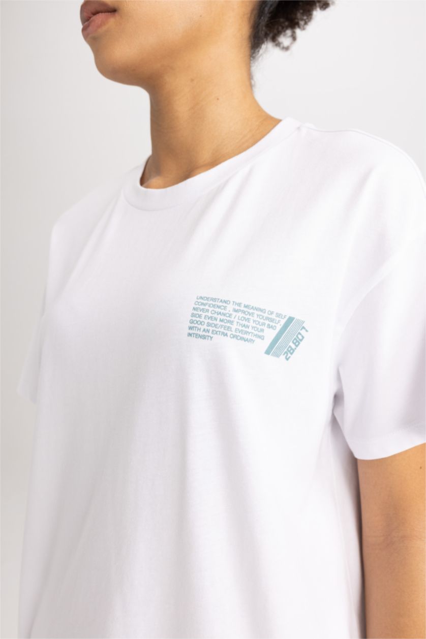 WOMAN White Oversize Crew Neck Printed Cotton T-Shirt